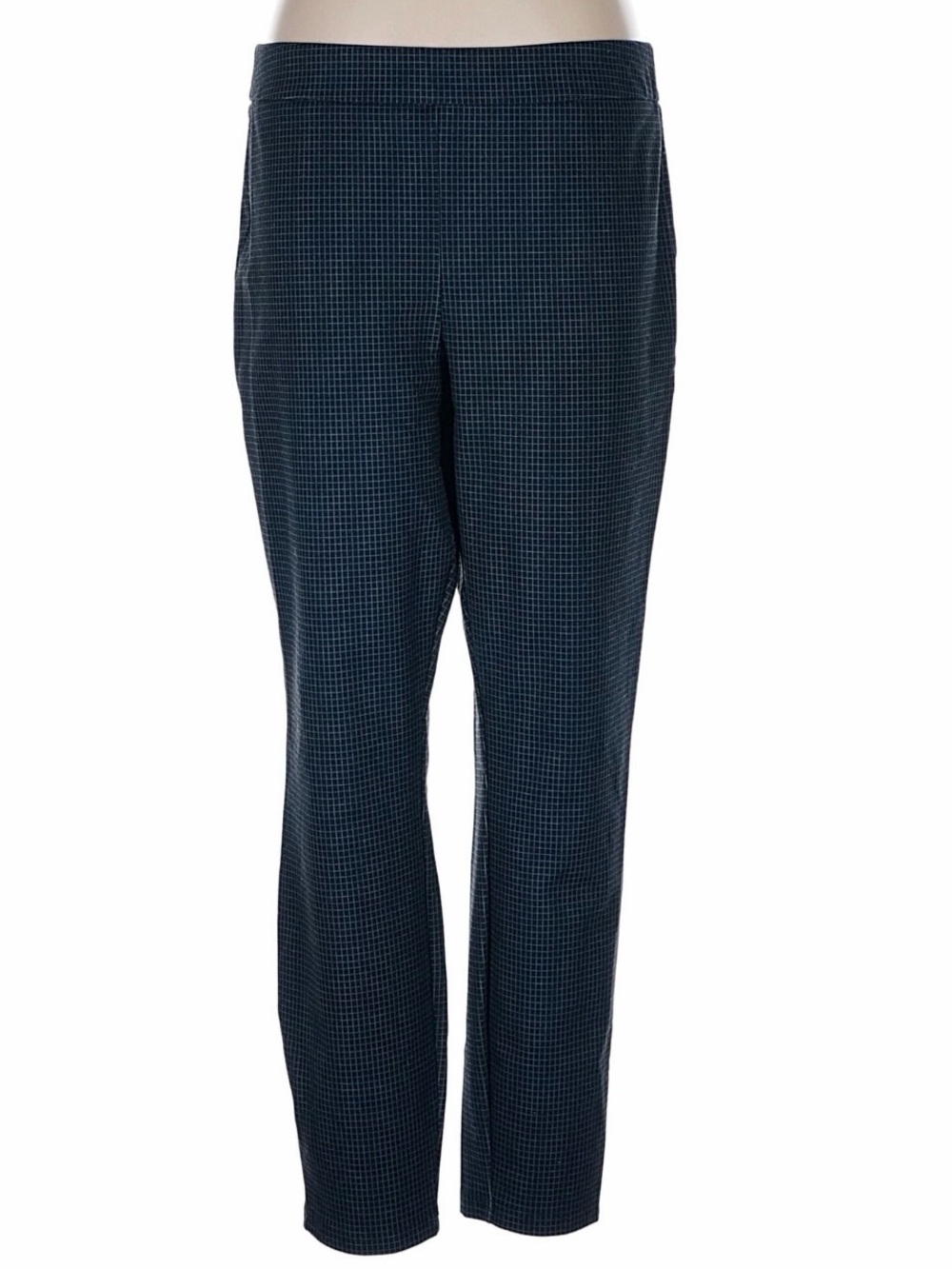 Nanette Lepore Women Navy & Blue Plaid Pull On Leggings Dress Pants Sz Large